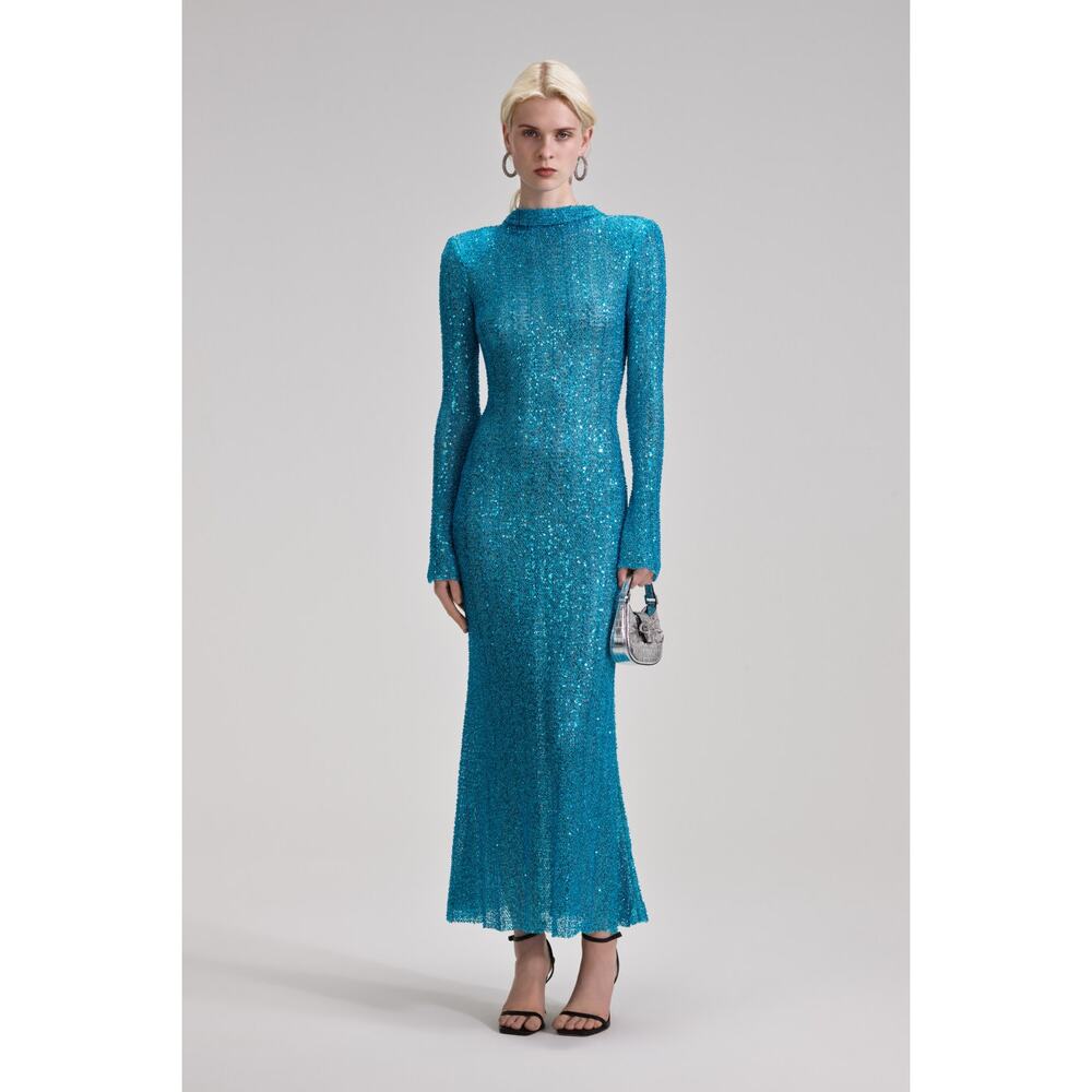 Self-Portrait Beaded Blue Maxi‎ Dress US Size 2